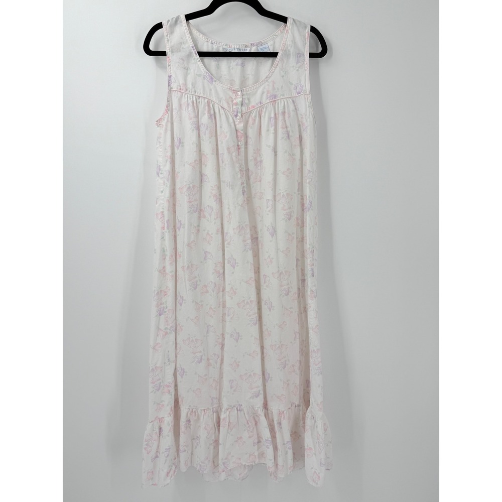 Erika Taylor Floral Nightgown 100% Cotton Sleeveless Ruffle Hem sz L Cottagecore